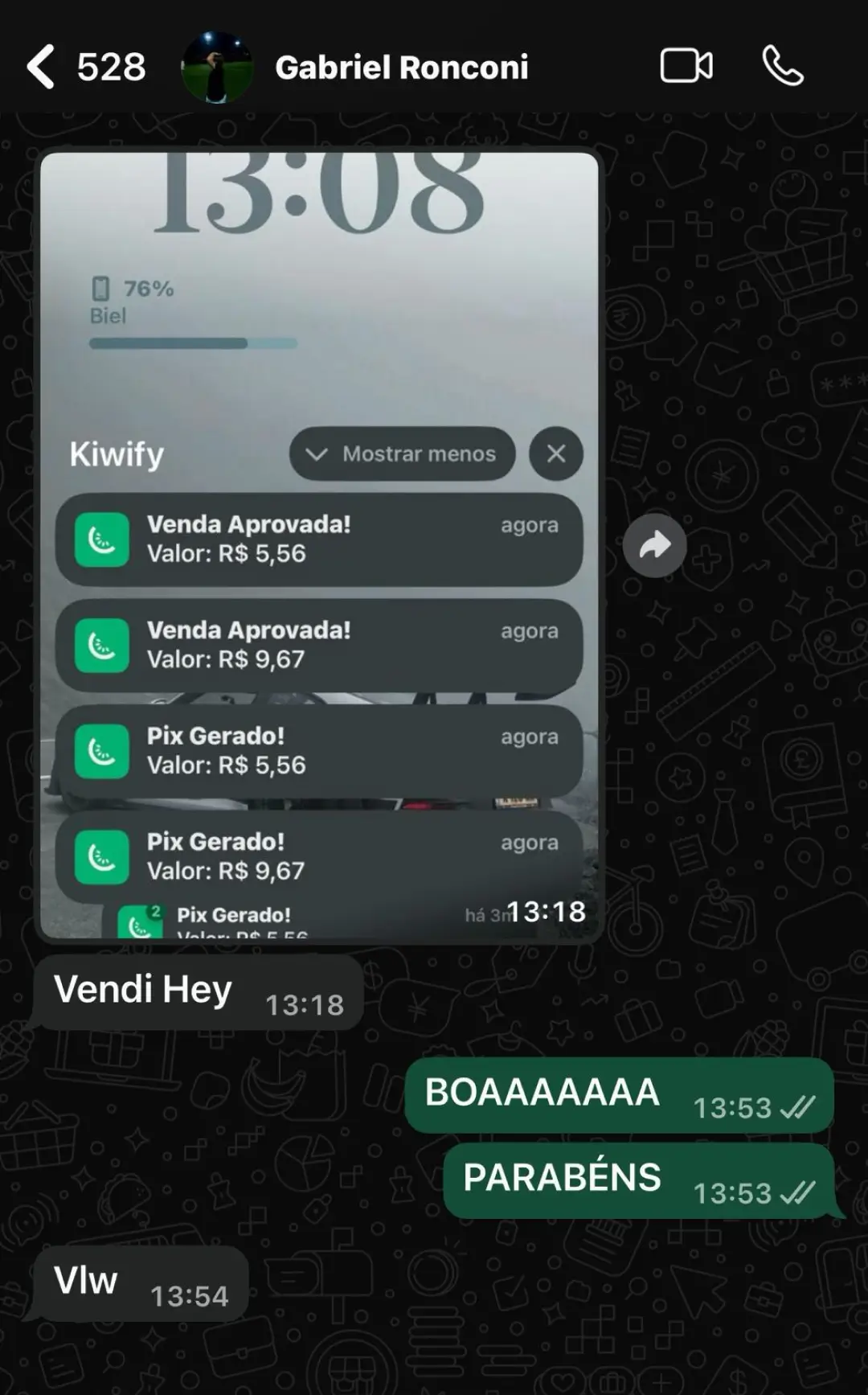 Print do relato de Gabriel Ronconi sobre vendas online